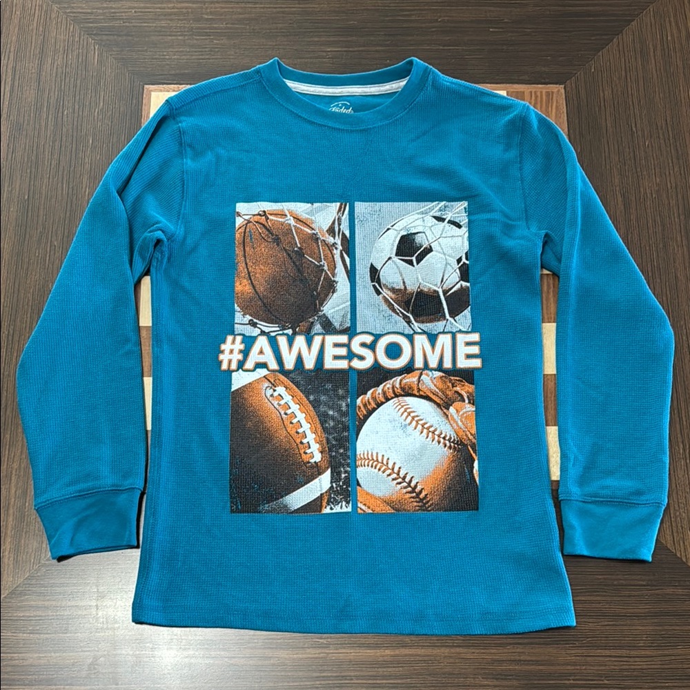 Faded Glory boys long sleeve thermal teal t-shirt “sports” size L.